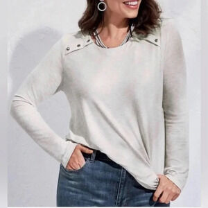 NWT CAbi Gray Snap Shoulder Sweatshirt Size Medium
